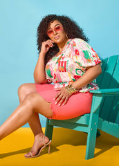 Island Print Bubble Sleeve Top Multi | Ashley Stewart
