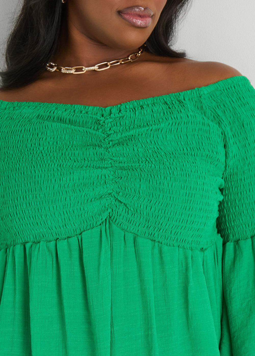 Off The Shoulder Smocked Top White | Ashley Stewart