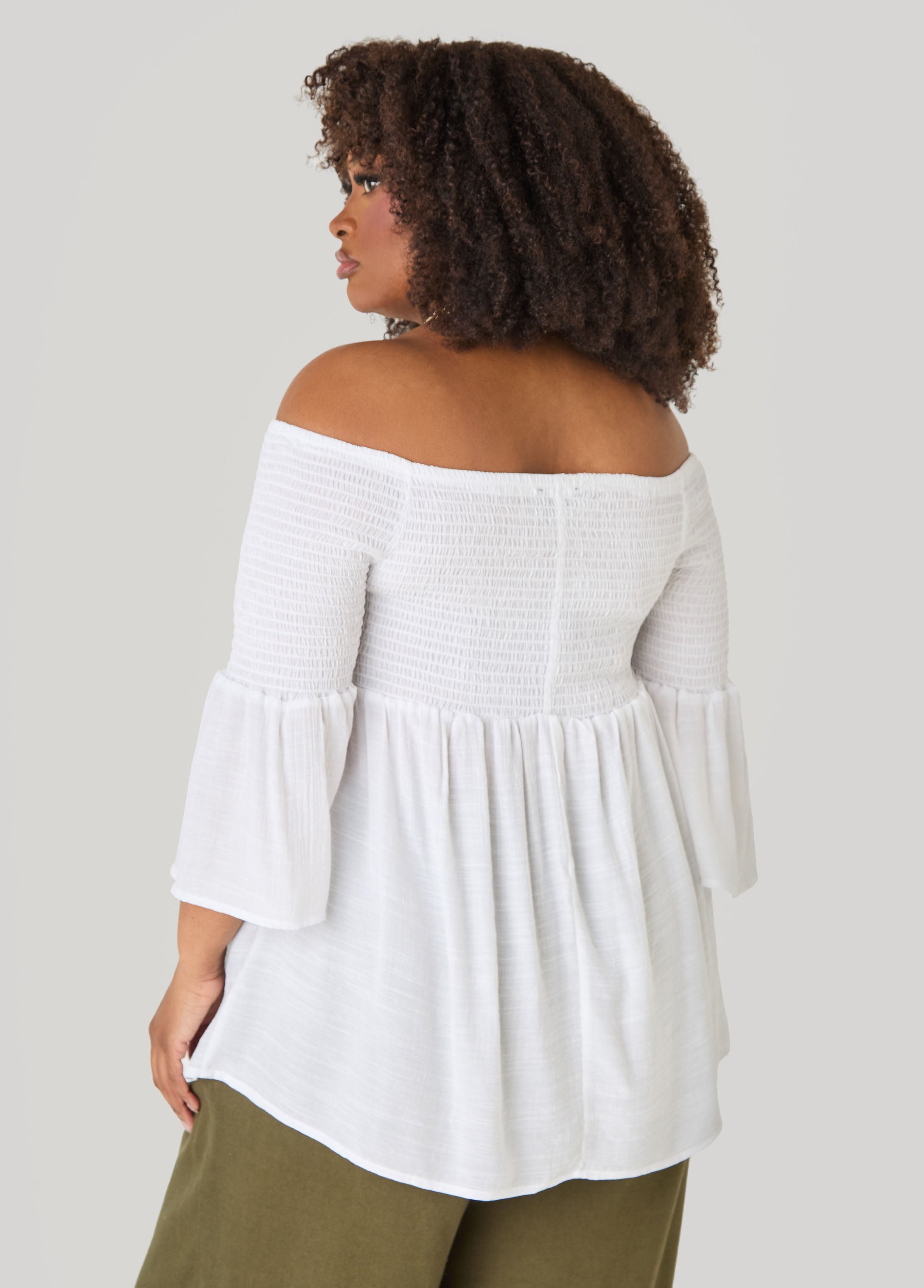Off The Shoulder Smocked Top White | Ashley Stewart
