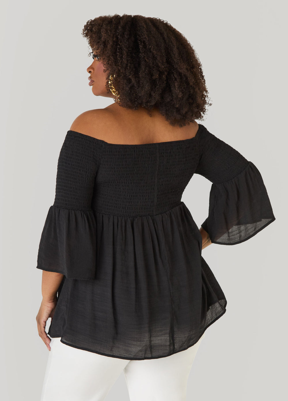Off The Shoulder Smocked Top White | Ashley Stewart