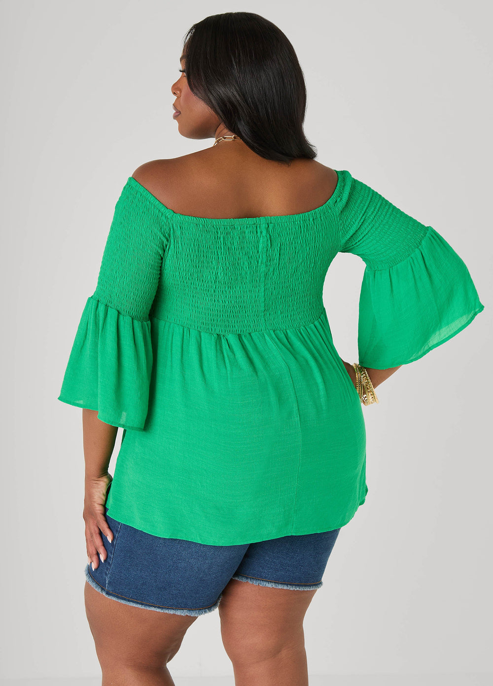 Off The Shoulder Smocked Top White | Ashley Stewart