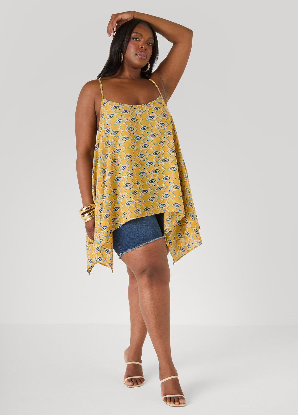 Printed Handkerchief Tank Red | Ashley Stewart