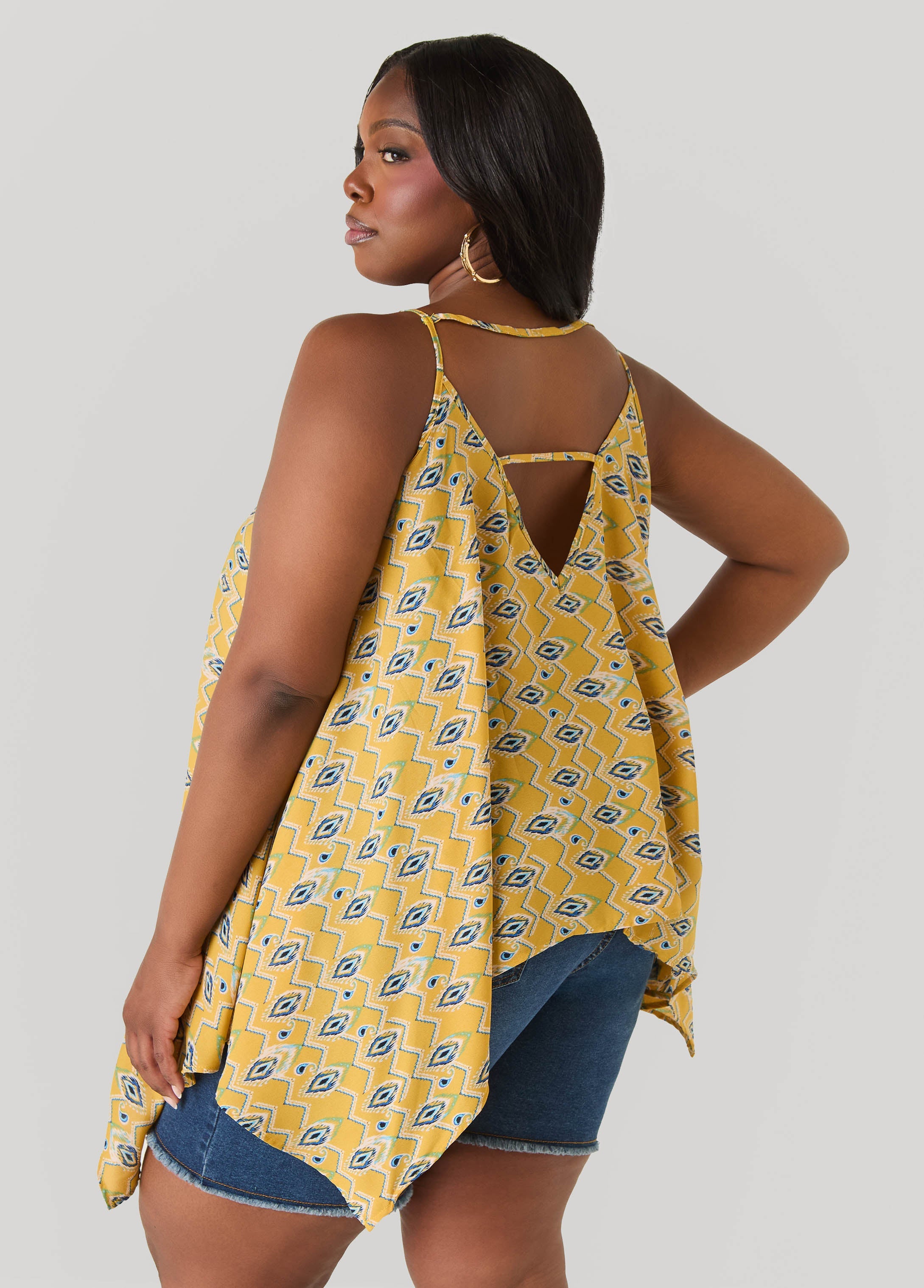 Printed Handkerchief Tank Red | Ashley Stewart