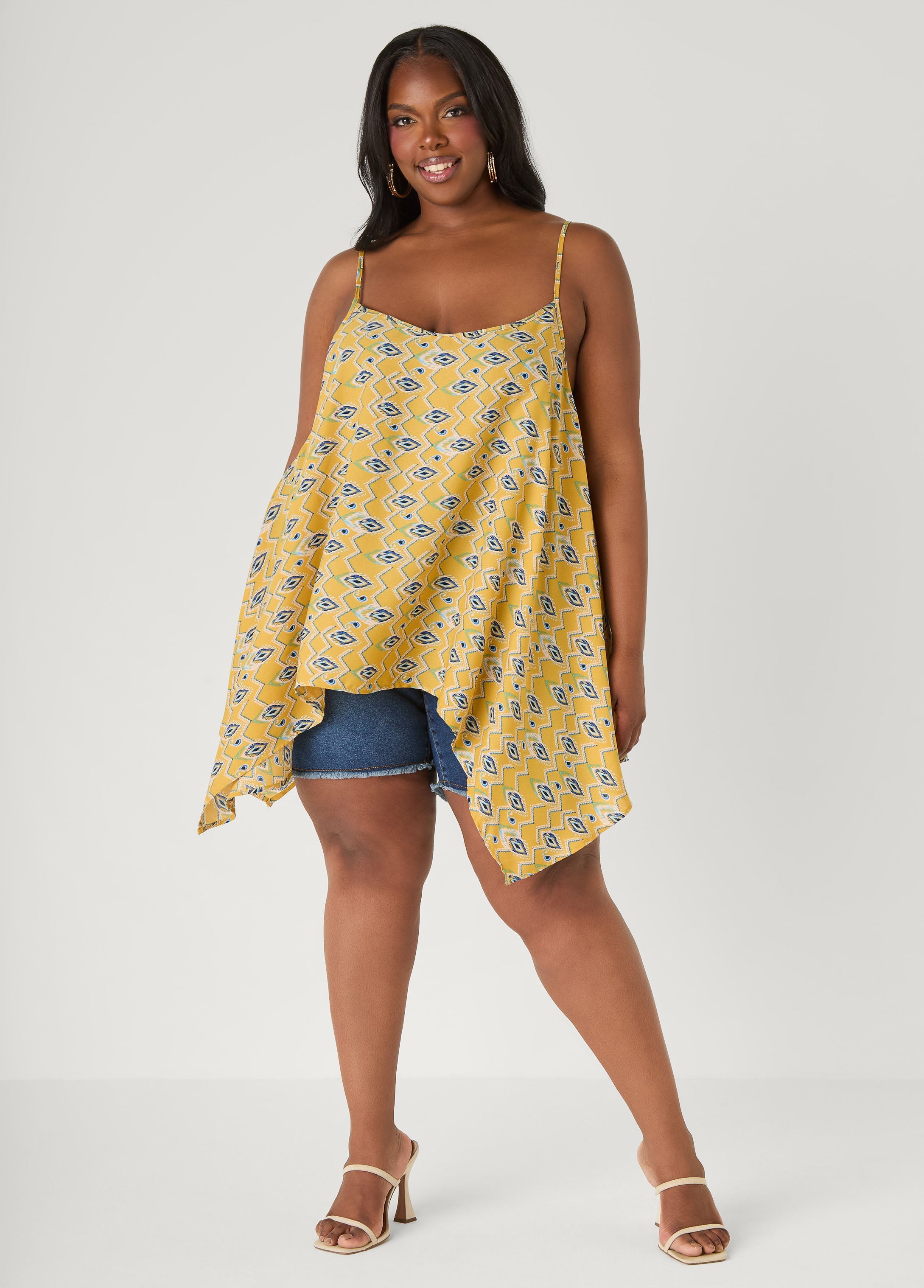 Printed Handkerchief Tank Red | Ashley Stewart