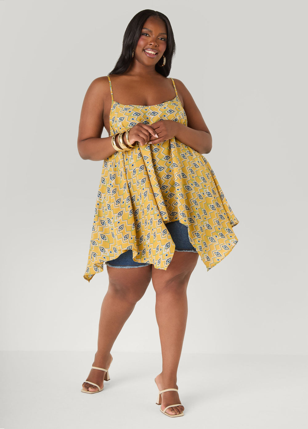 Printed Handkerchief Tank Red | Ashley Stewart