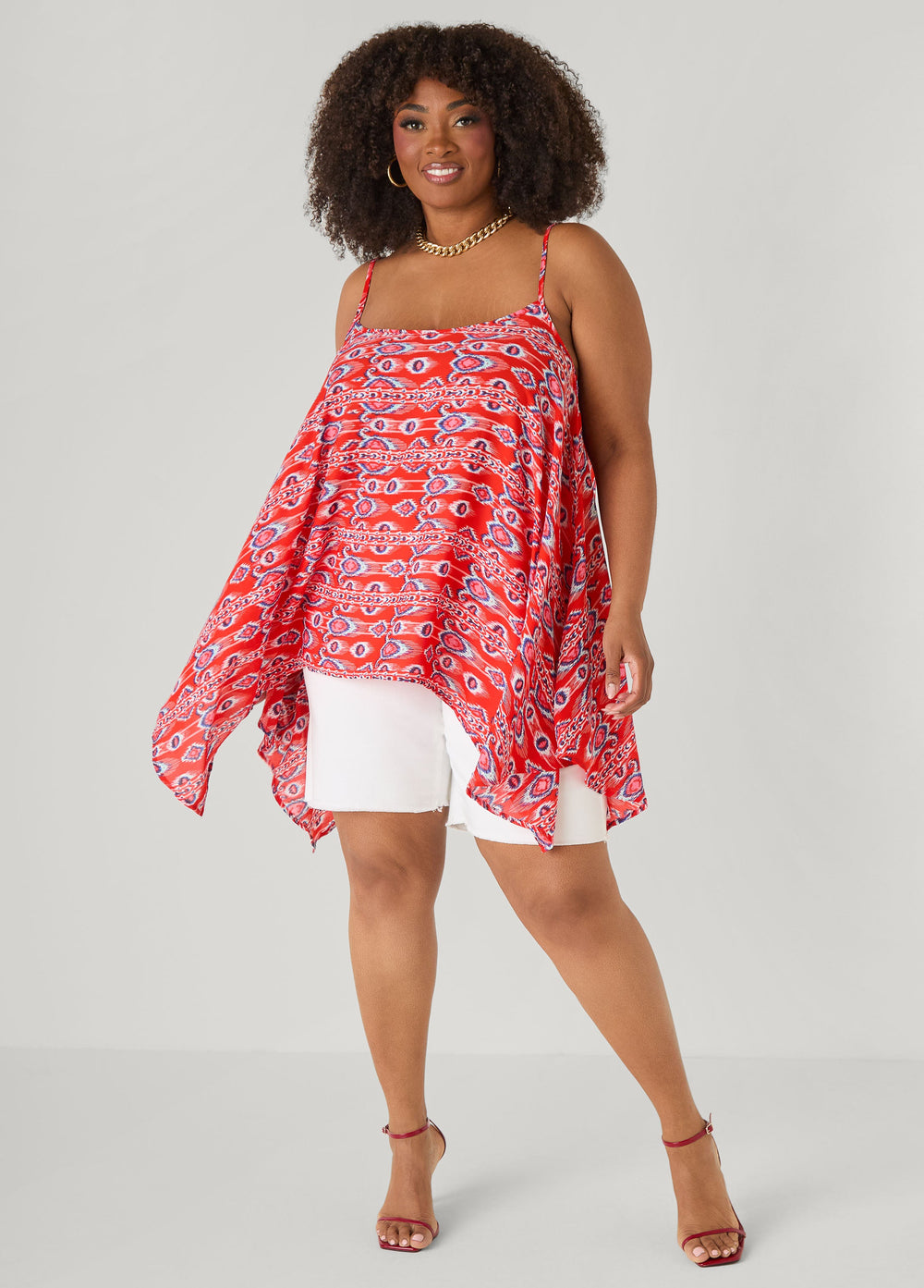 Printed Handkerchief Tank Red | Ashley Stewart