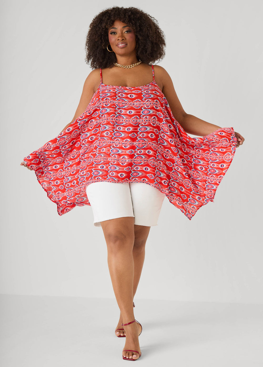 Printed Handkerchief Tank Red | Ashley Stewart