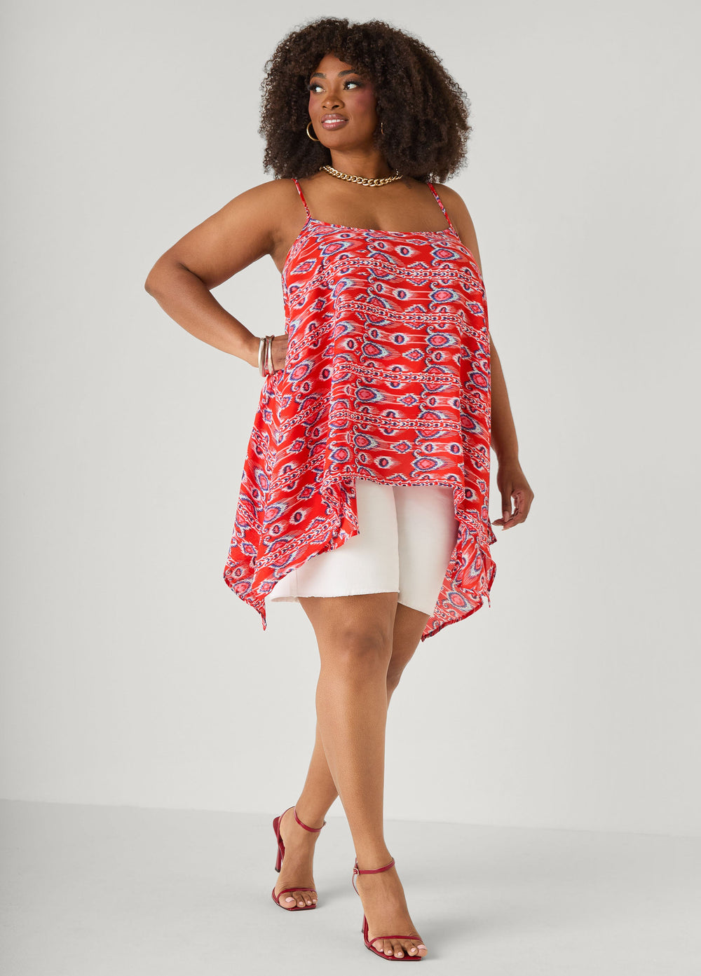 Printed Handkerchief Tank Red | Ashley Stewart