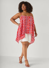 Printed Handkerchief Tank Red | Ashley Stewart