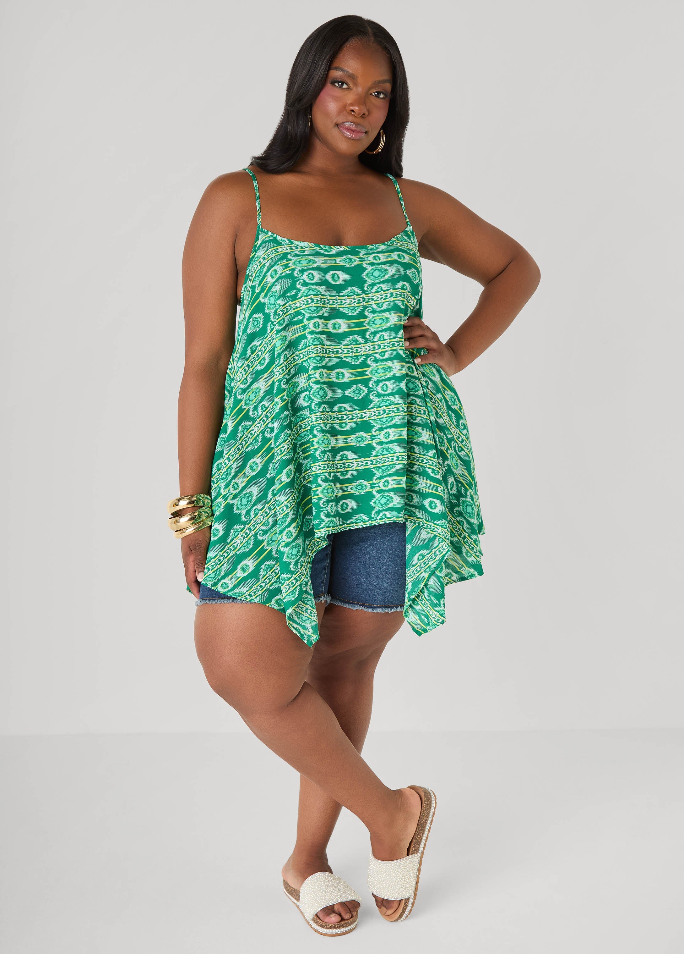 Printed Handkerchief Tank Red | Ashley Stewart