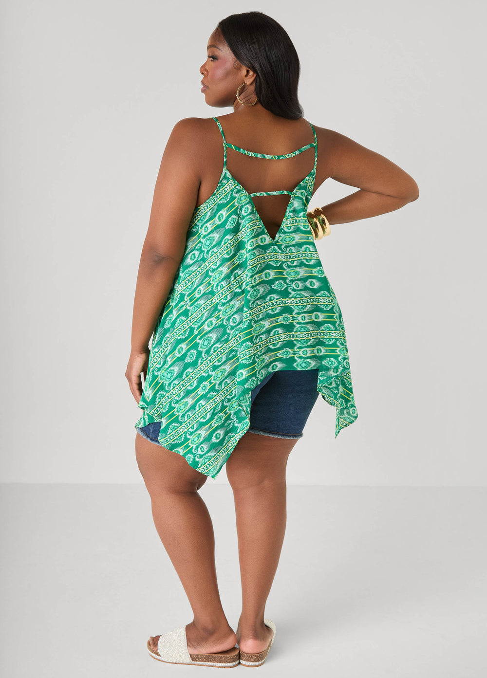 Printed Handkerchief Tank Red | Ashley Stewart