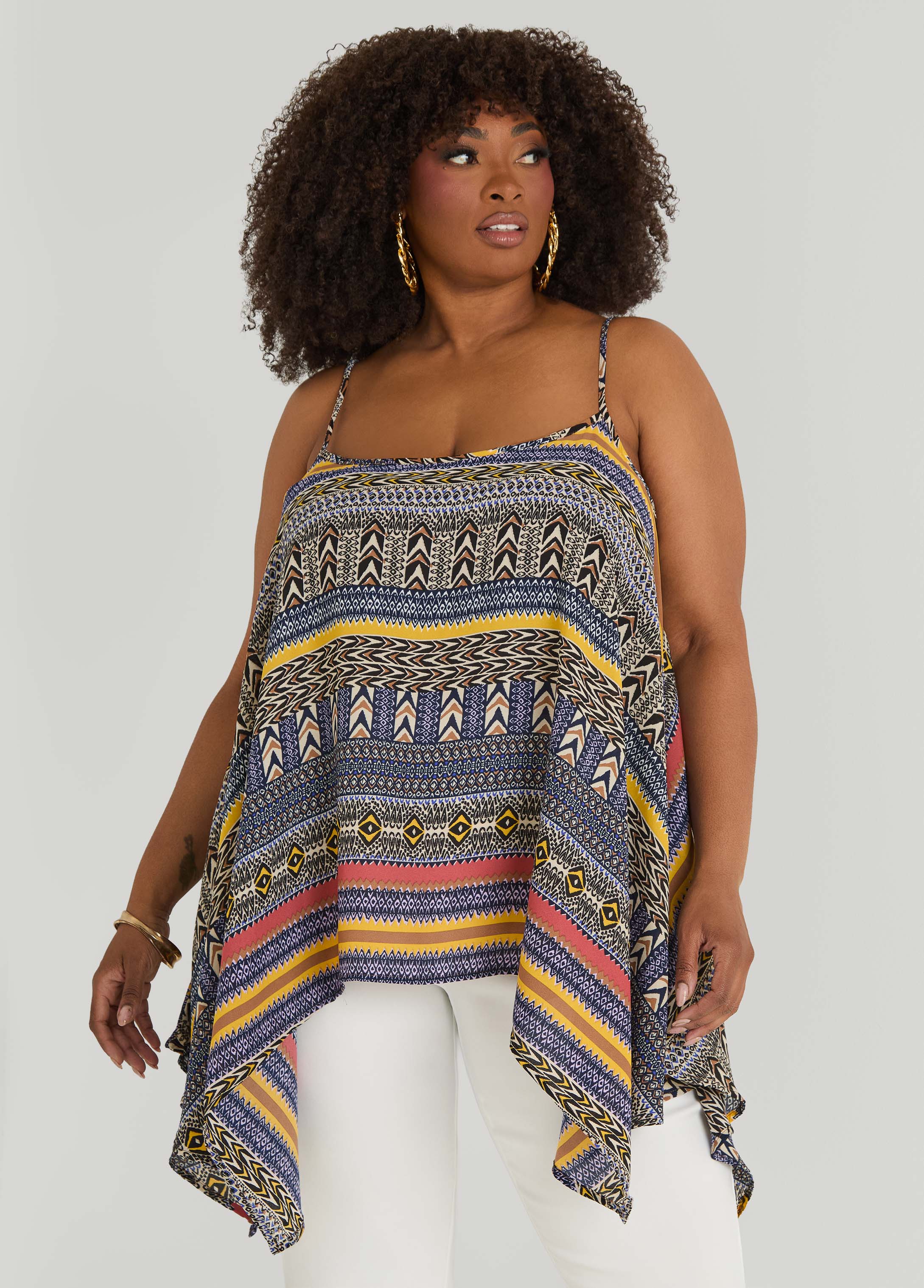 Printed Handkerchief Tank Red | Ashley Stewart
