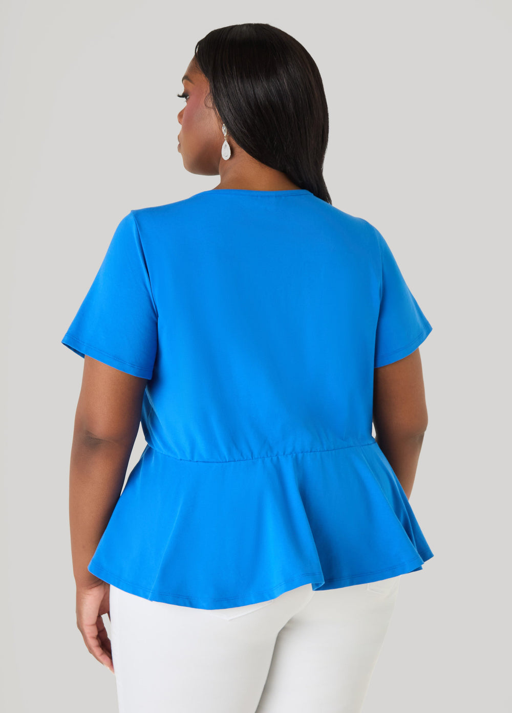 Crystal Appliqued Peplum Top Victoria Blue | Ashley Stewart