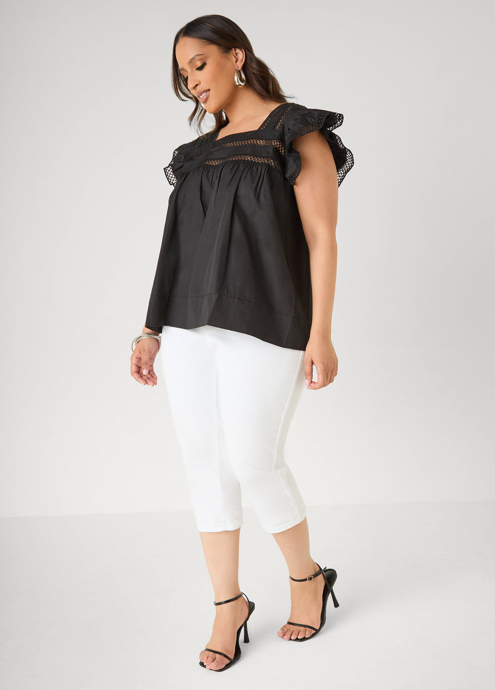 Lattice Trimmed Poplin Shirt Red | Ashley Stewart