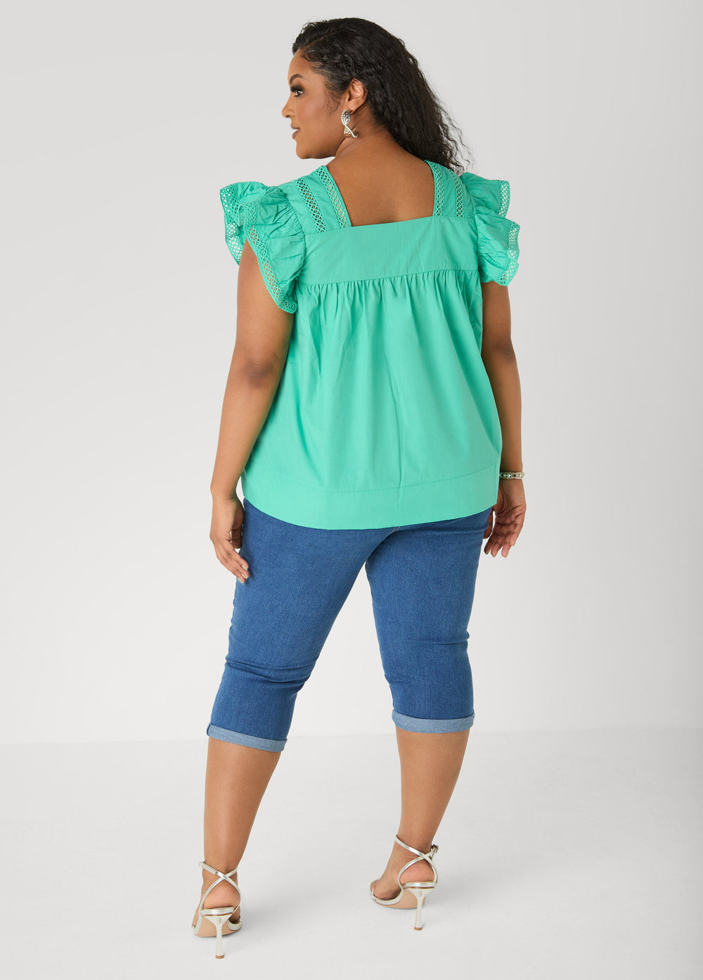 Lattice Trimmed Poplin Shirt Red | Ashley Stewart