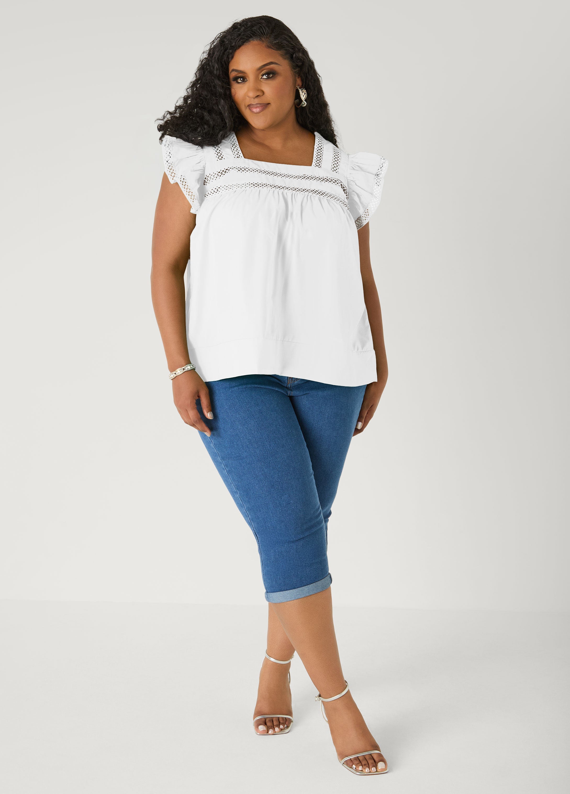 Lattice Trimmed Poplin Shirt Red | Ashley Stewart