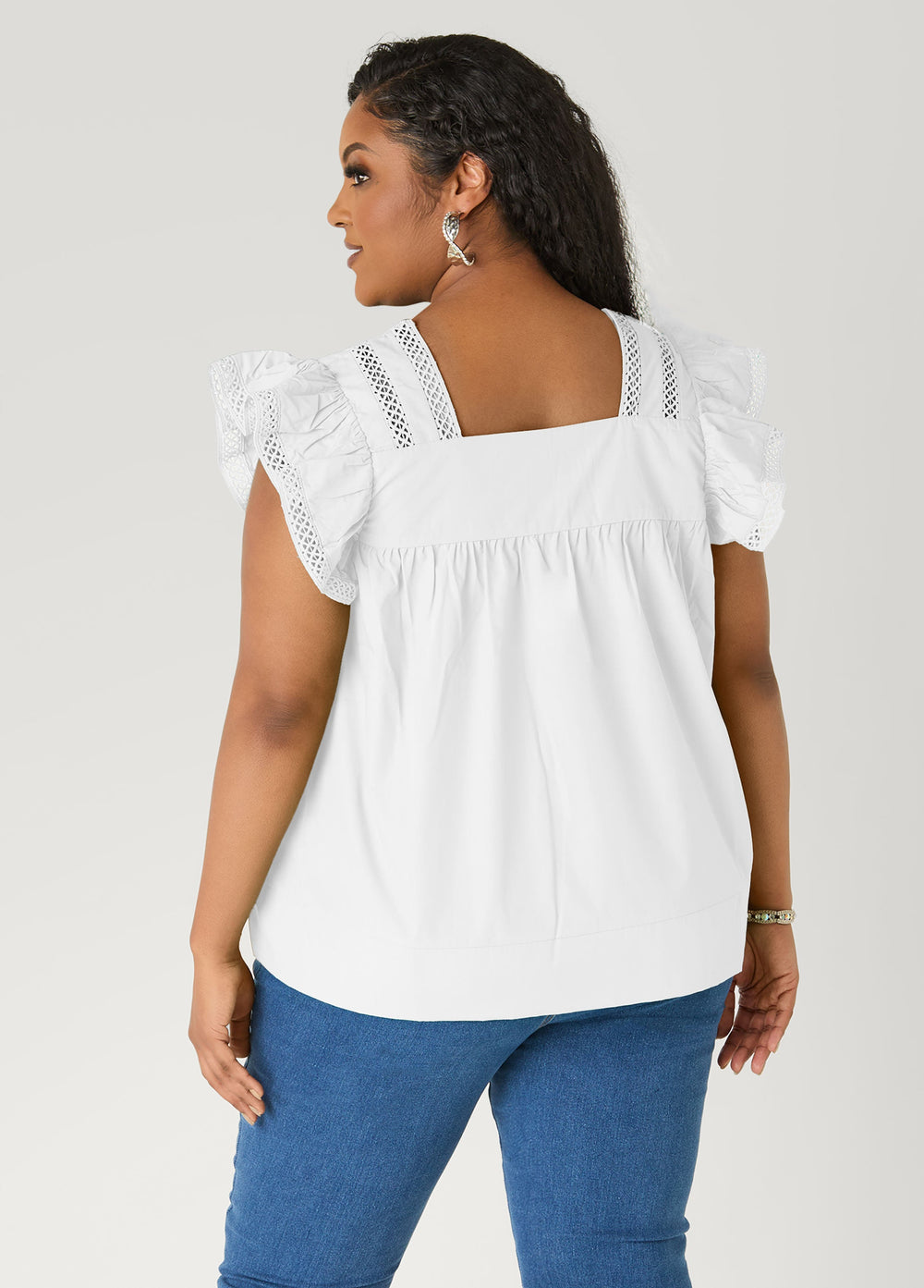 Lattice Trimmed Poplin Shirt Red | Ashley Stewart