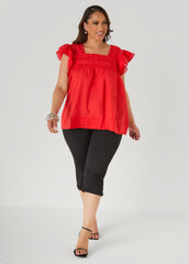 Lattice Trimmed Poplin Shirt Red | Ashley Stewart