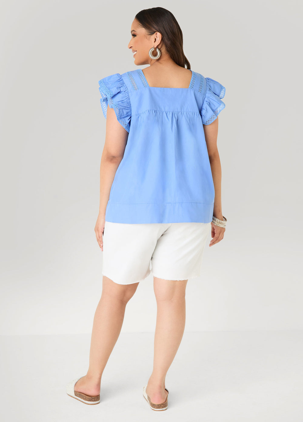 Lattice Trimmed Poplin Shirt Red | Ashley Stewart