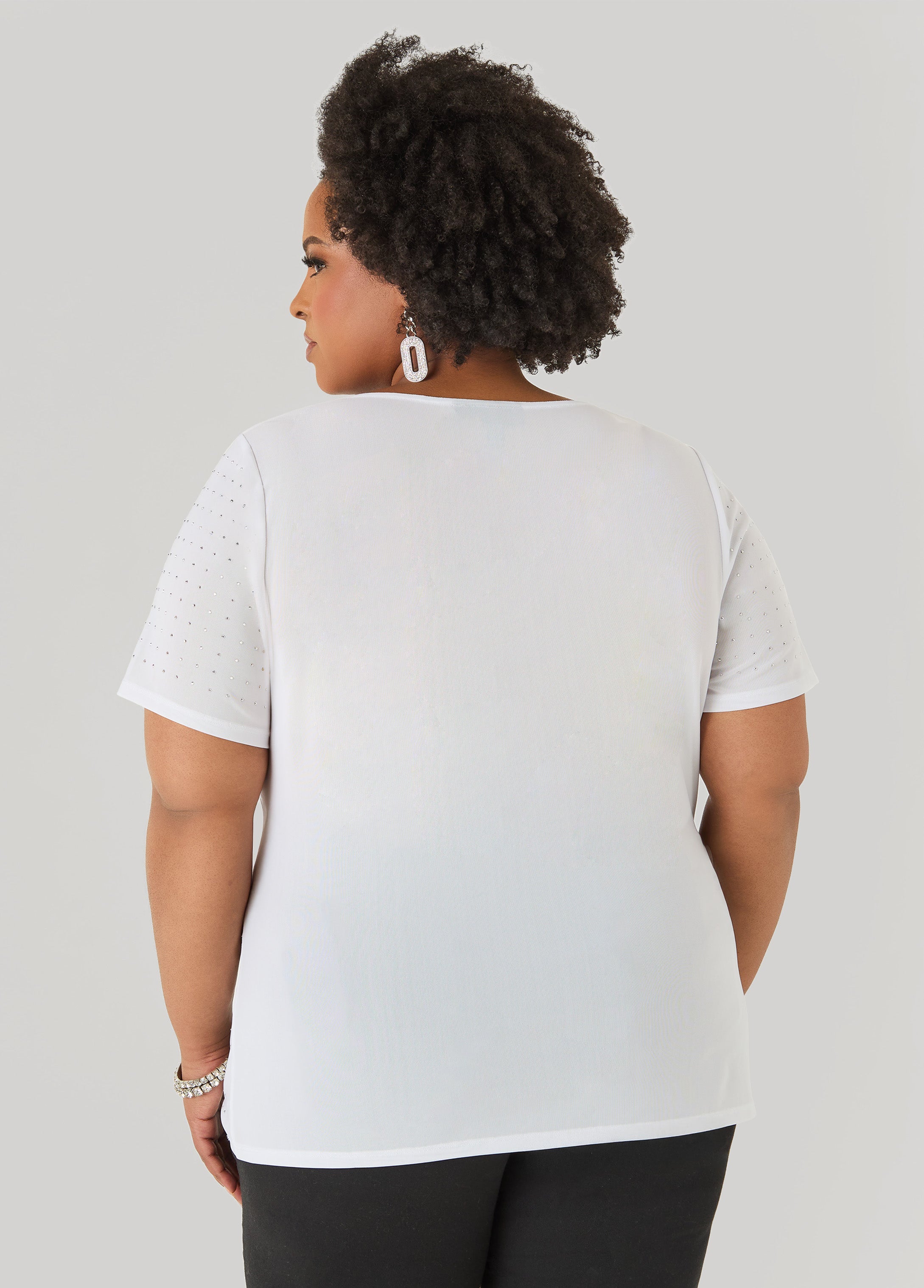 Crystal Cowl Neck Mesh Top White | Ashley Stewart