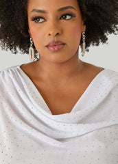 Crystal Cowl Neck Mesh Top White | Ashley Stewart
