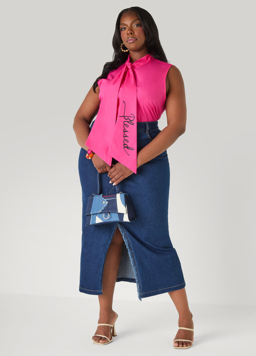 Blessed Tie Neck Top Fuchsia | Ashley Stewart