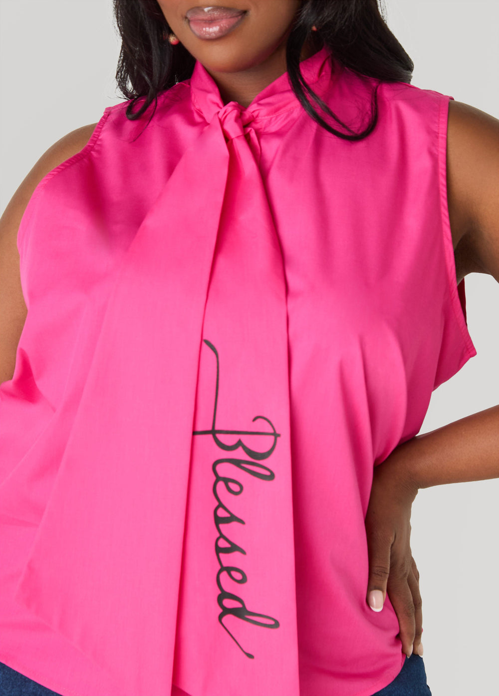 Blessed Tie Neck Top Fuchsia | Ashley Stewart
