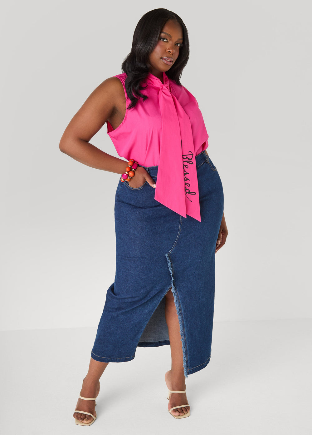 Blessed Tie Neck Top Fuchsia | Ashley Stewart