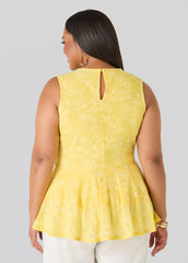 Floral Embroidered Peplum Top Primrose Yellow | Ashley Stewart
