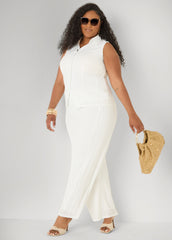 Eyelet Button Front Top White | Ashley Stewart