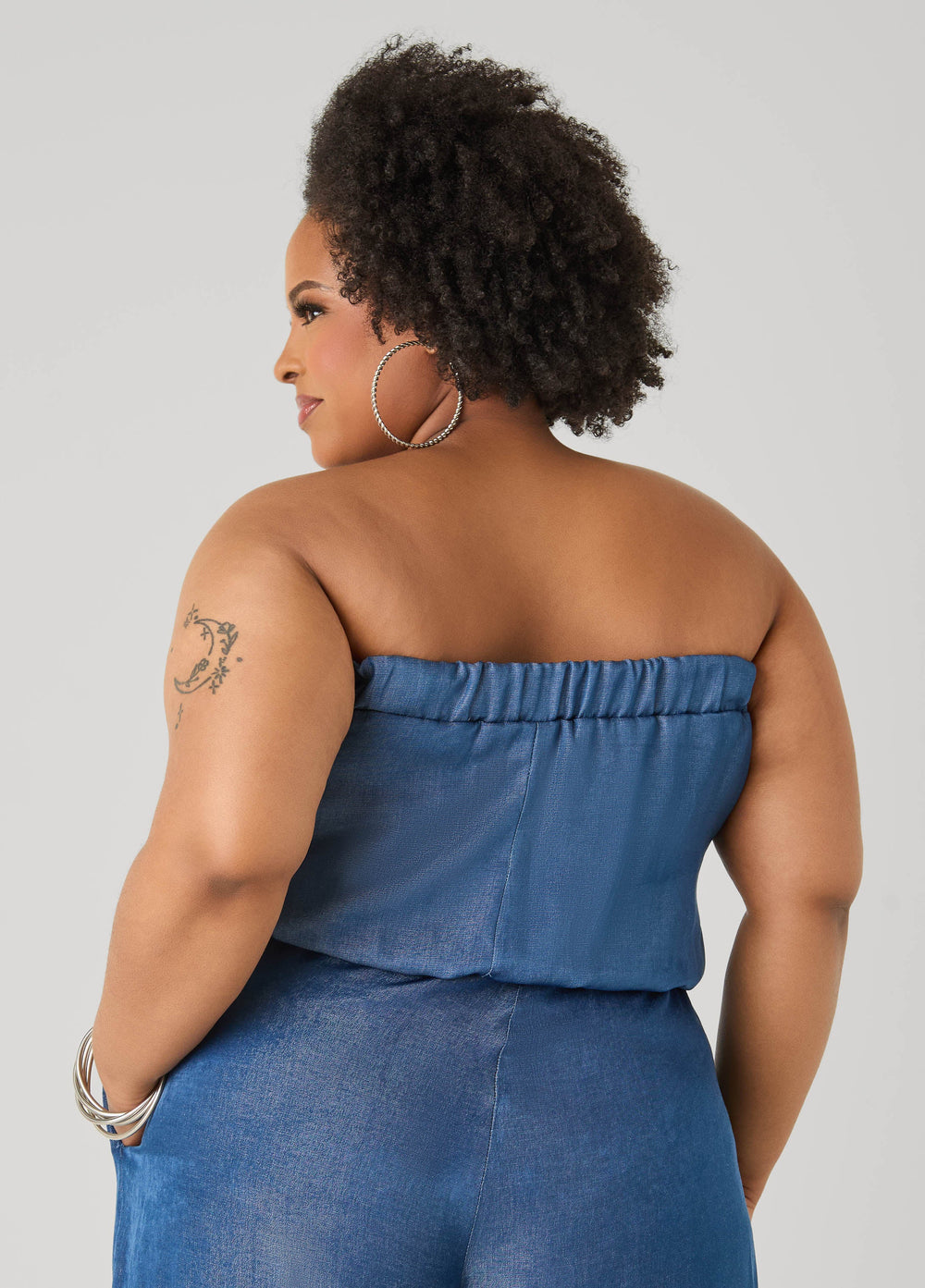 Plus Size Bubble Tube Top | Strapless Cropped Bandeau in Sage, Chambray & Beige Indigo | Ashley Stewart