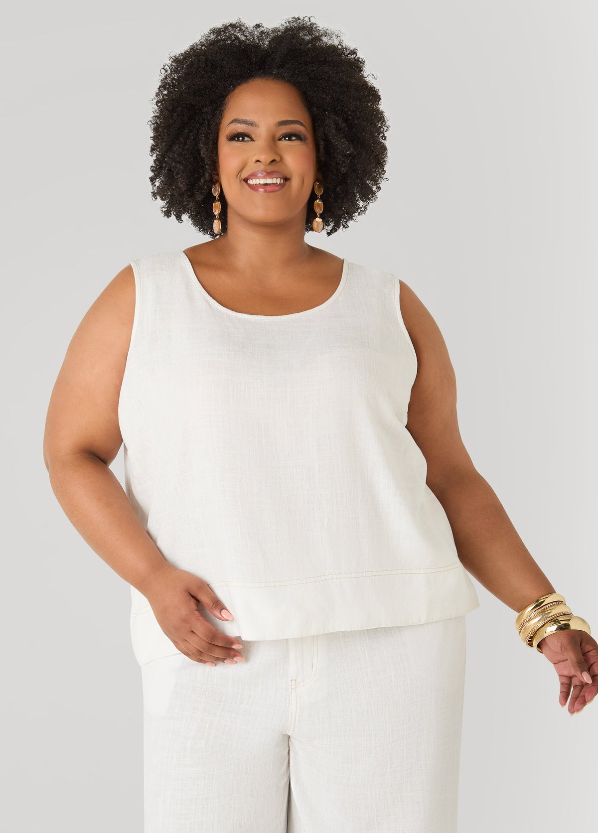 Linen Blend Top White | Ashley Stewart