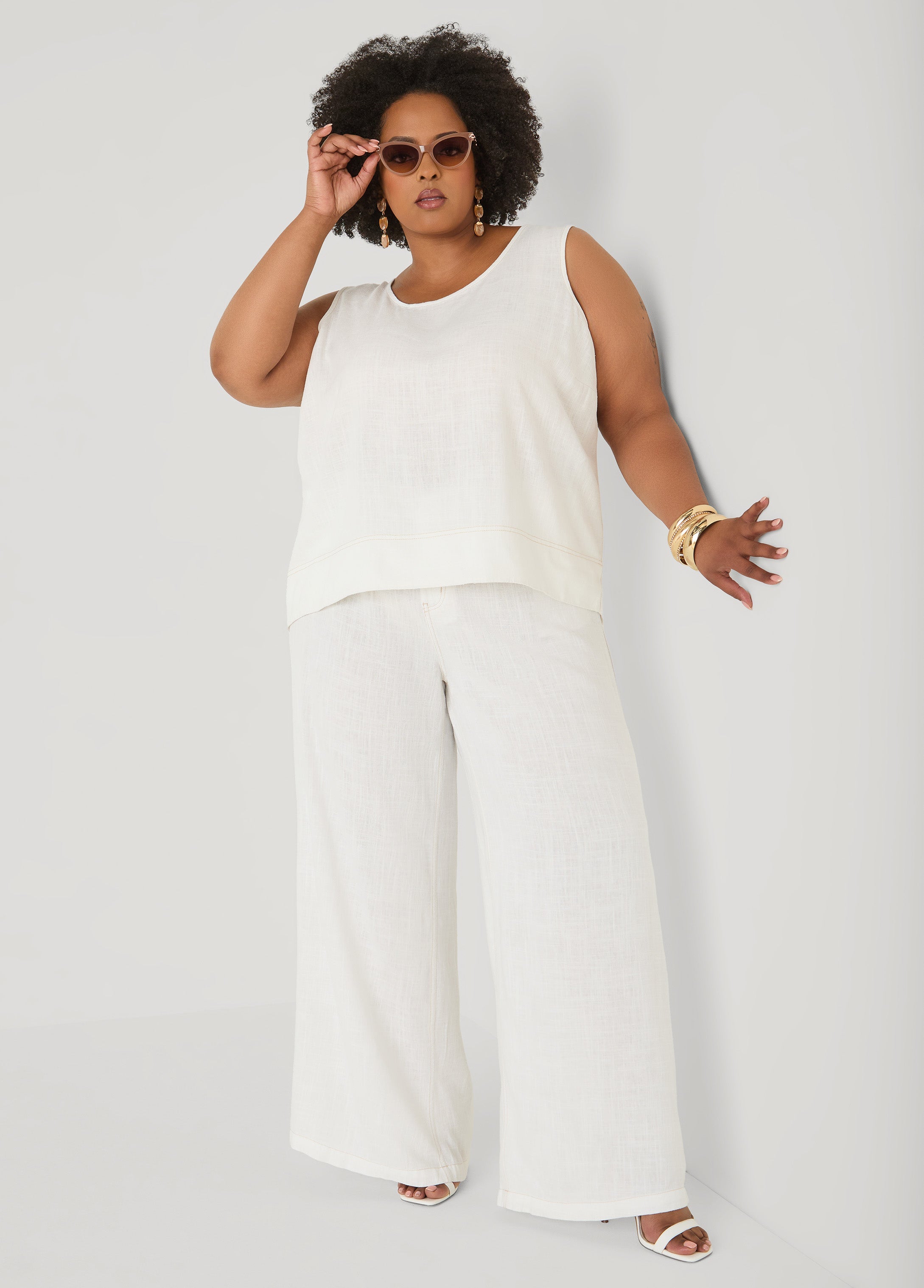 Linen Blend Top White | Ashley Stewart