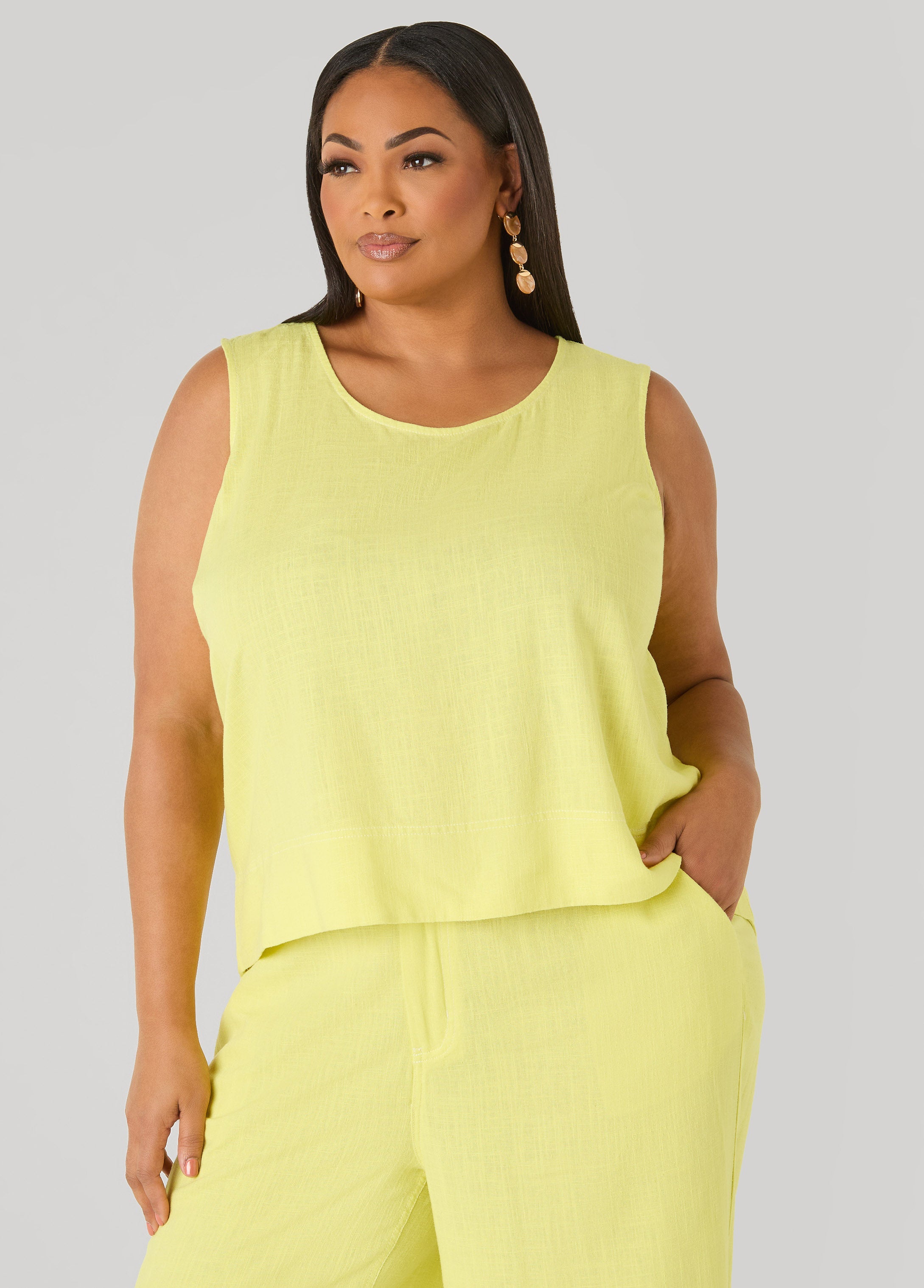 Linen Blend Top White | Ashley Stewart