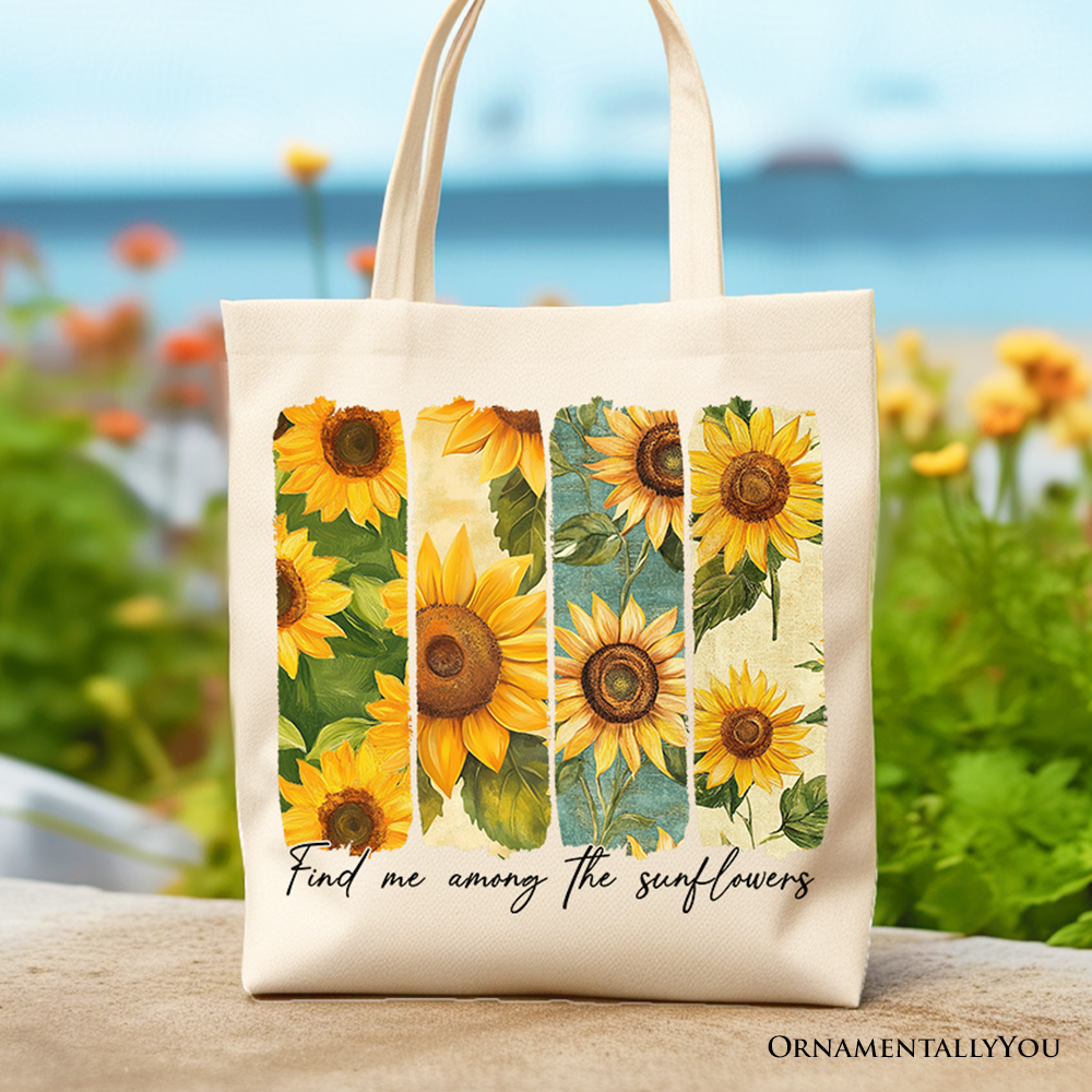 Among the Sunflowers Canvas Tote Bag White | Ashley Stewart