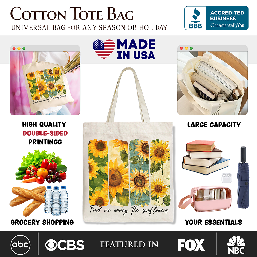 Among the Sunflowers Canvas Tote Bag White | Ashley Stewart