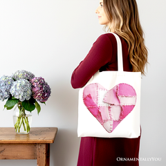 Patchwork Heart Canvas Tote Bag White | Ashley Stewart