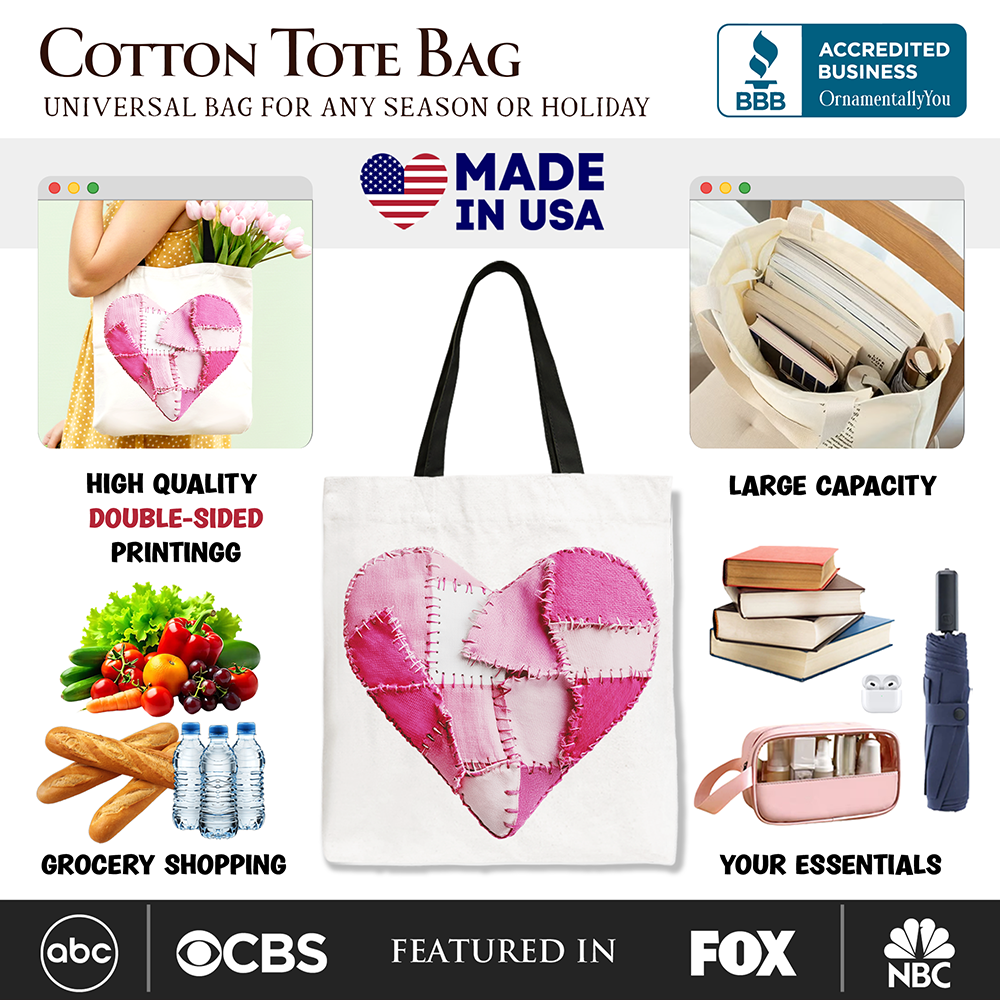Patchwork Heart Canvas Tote Bag White | Ashley Stewart