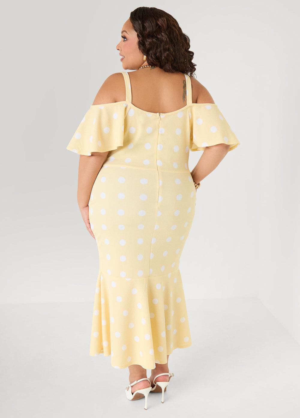 Cold Shoulder Polka Dot Dress Apricot Gelato | Ashley Stewart