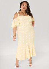 Cold Shoulder Polka Dot Dress Apricot Gelato | Ashley Stewart