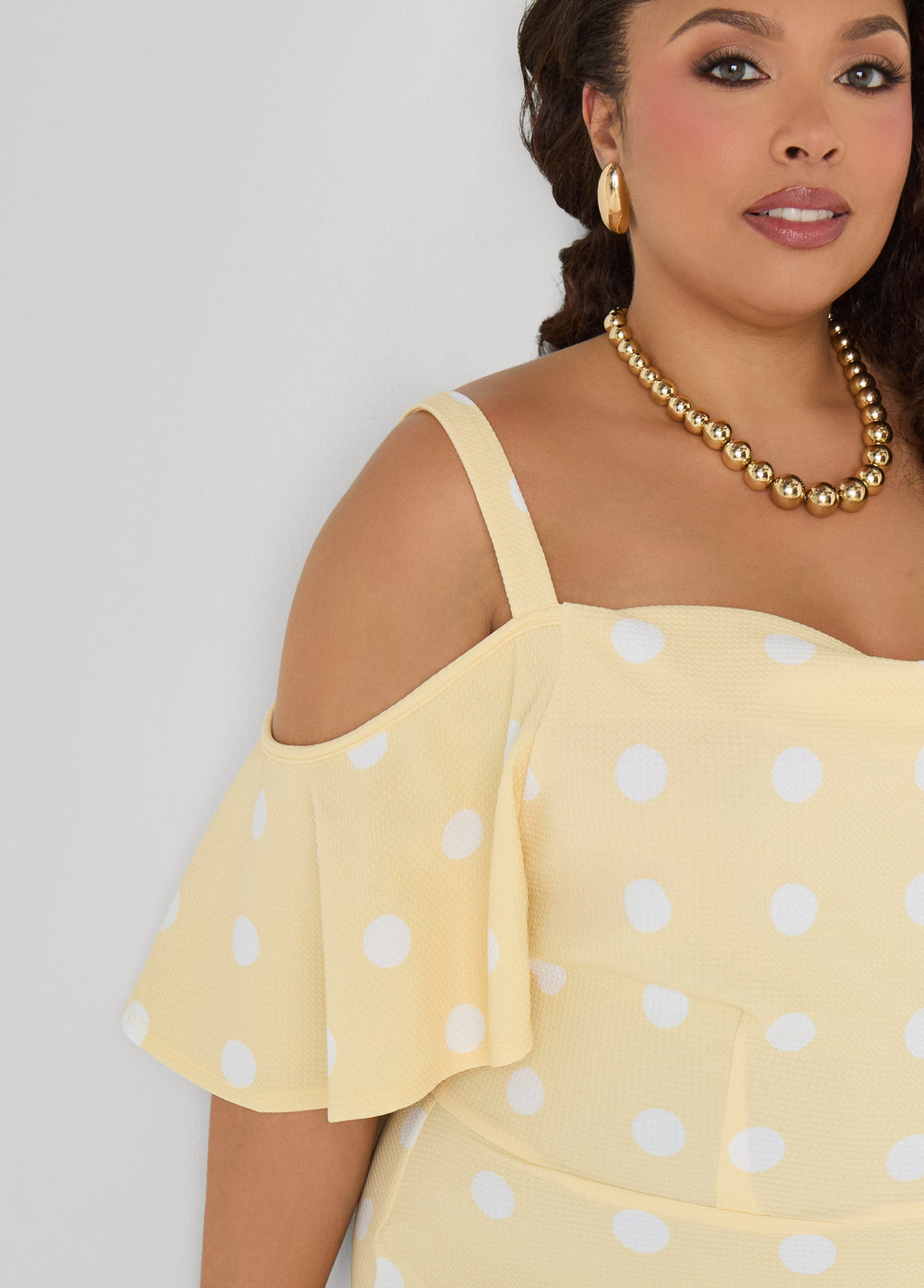 Cold Shoulder Polka Dot Dress Apricot Gelato | Ashley Stewart