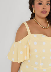 Cold Shoulder Polka Dot Dress Apricot Gelato | Ashley Stewart