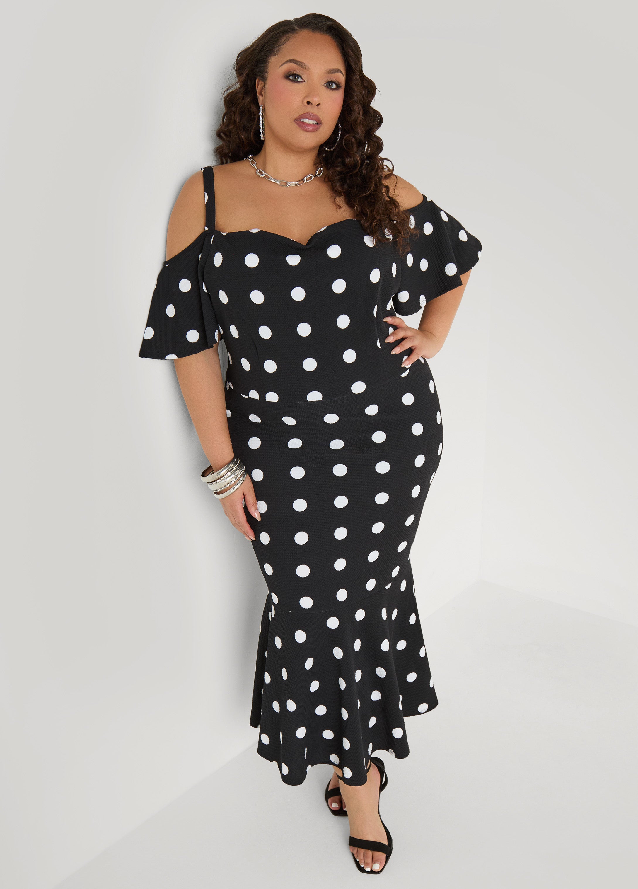 Cold Shoulder Polka Dot Dress Apricot Gelato | Ashley Stewart
