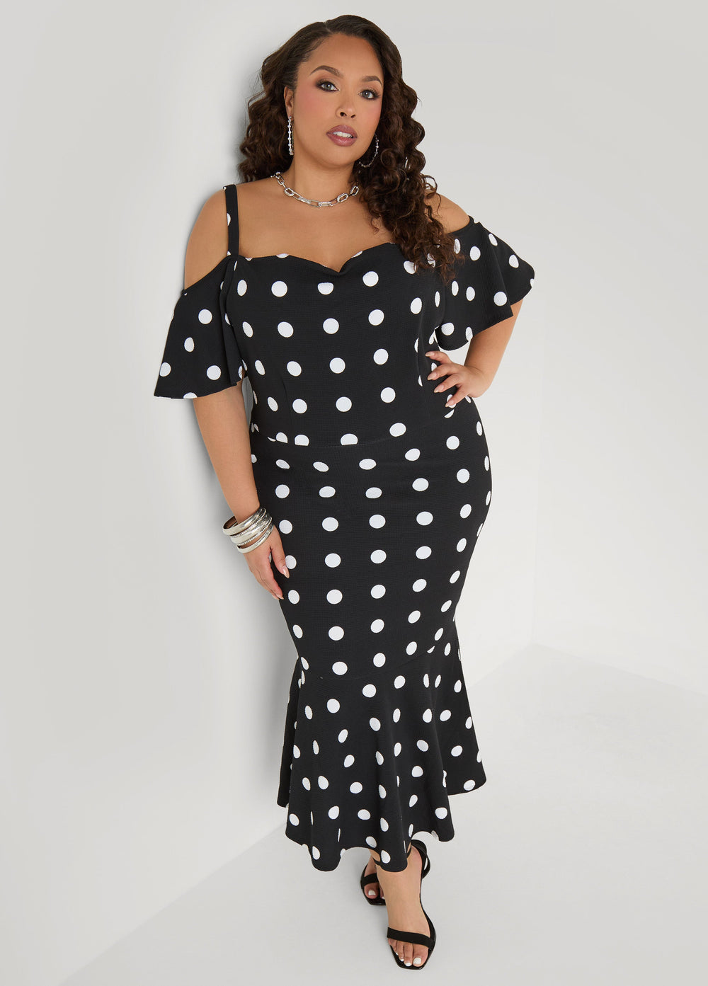 Cold Shoulder Polka Dot Dress Apricot Gelato | Ashley Stewart