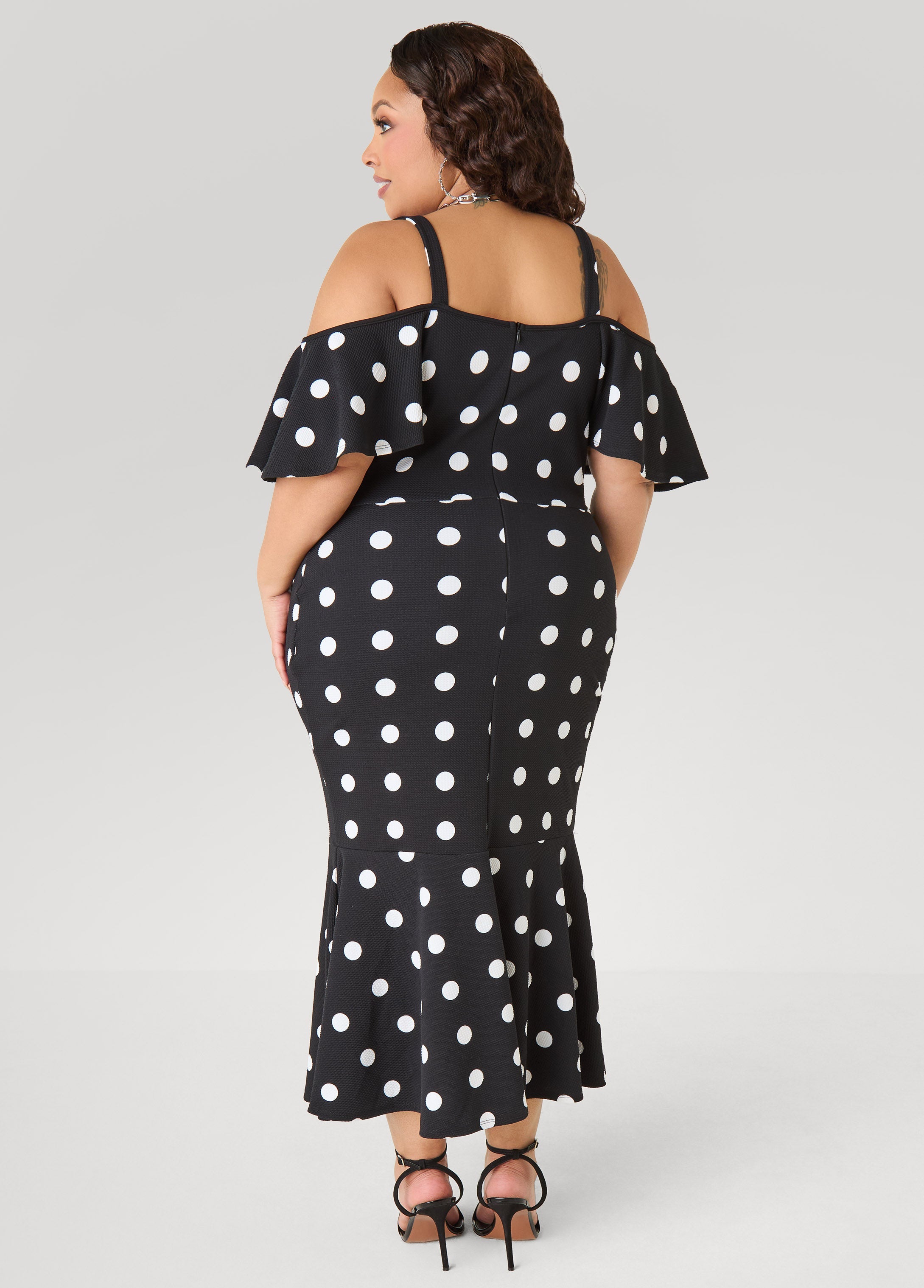 Cold Shoulder Polka Dot Dress Apricot Gelato | Ashley Stewart