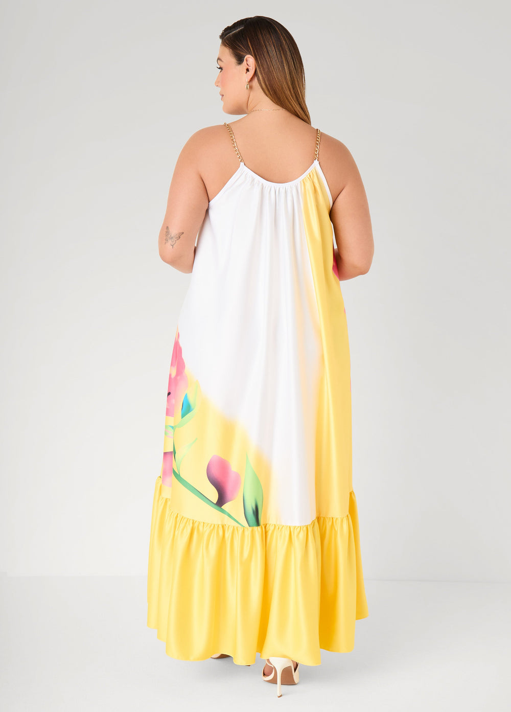 Chain Trimmed Floral Maxi Dress Primrose Yellow | Ashley Stewart
