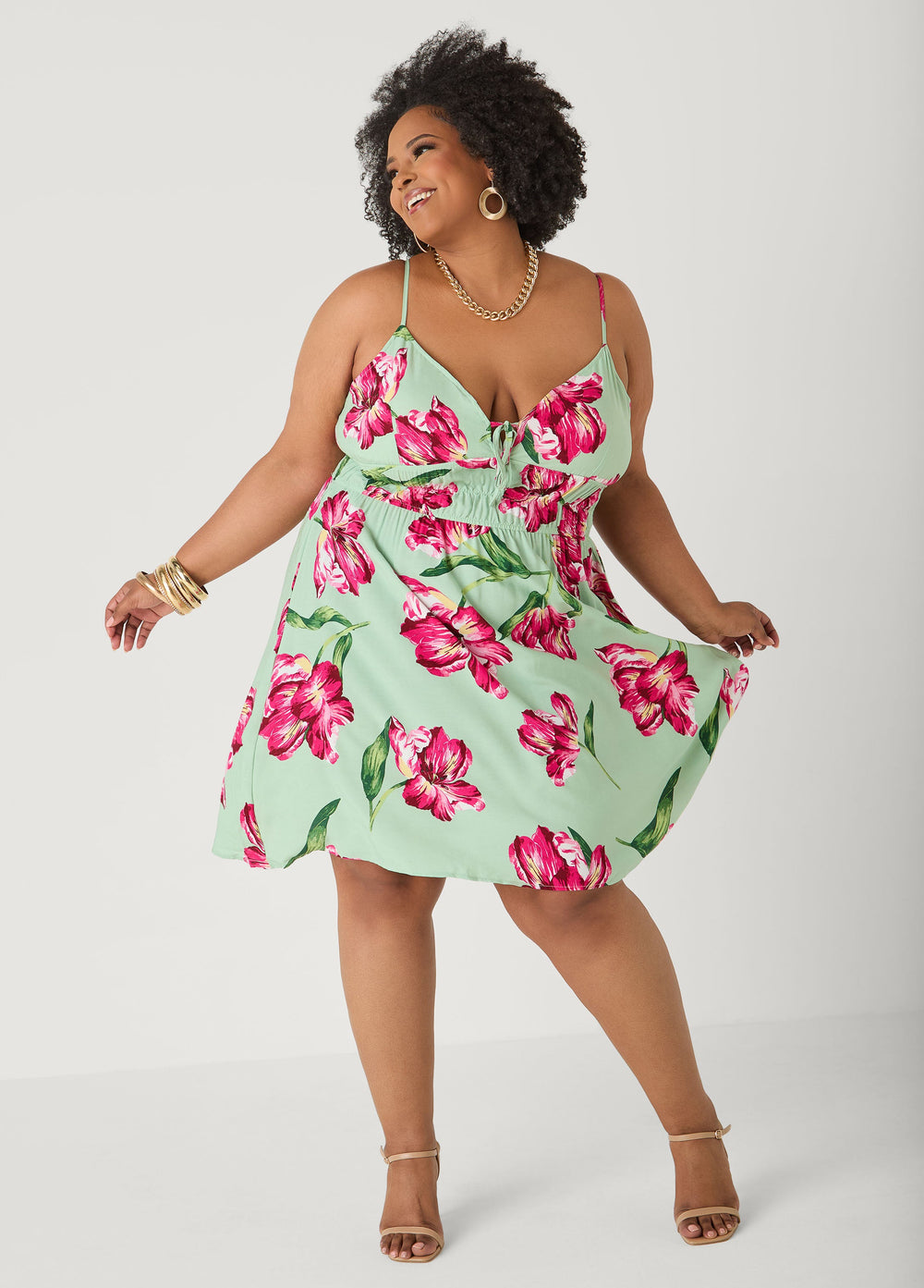 Tie Front Floral Print Dress Seafoam | Ashley Stewart