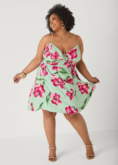 Tie Front Floral Print Dress Seafoam | Ashley Stewart