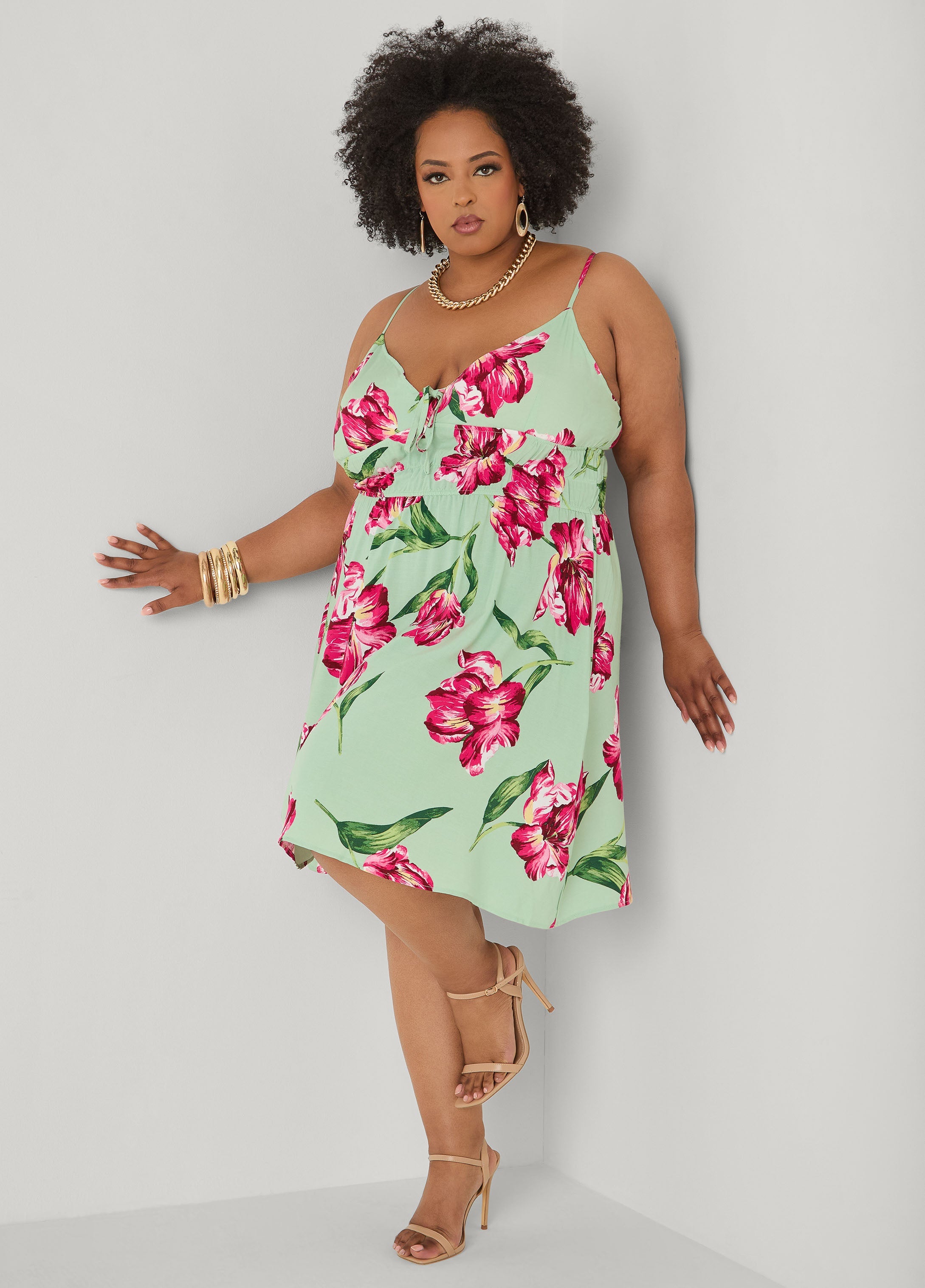 Tie Front Floral Print Dress Seafoam | Ashley Stewart
