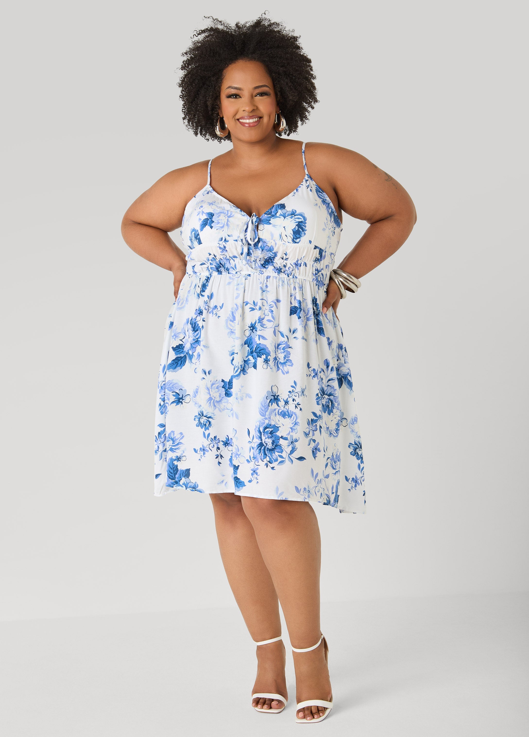 Tie Front Floral Print Dress Seafoam | Ashley Stewart